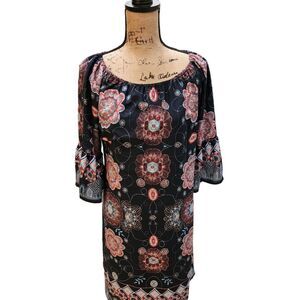 Chadwicks of Boston Shift Dress Womens SZ 10 Floral Coastal Bell Sleeve Career